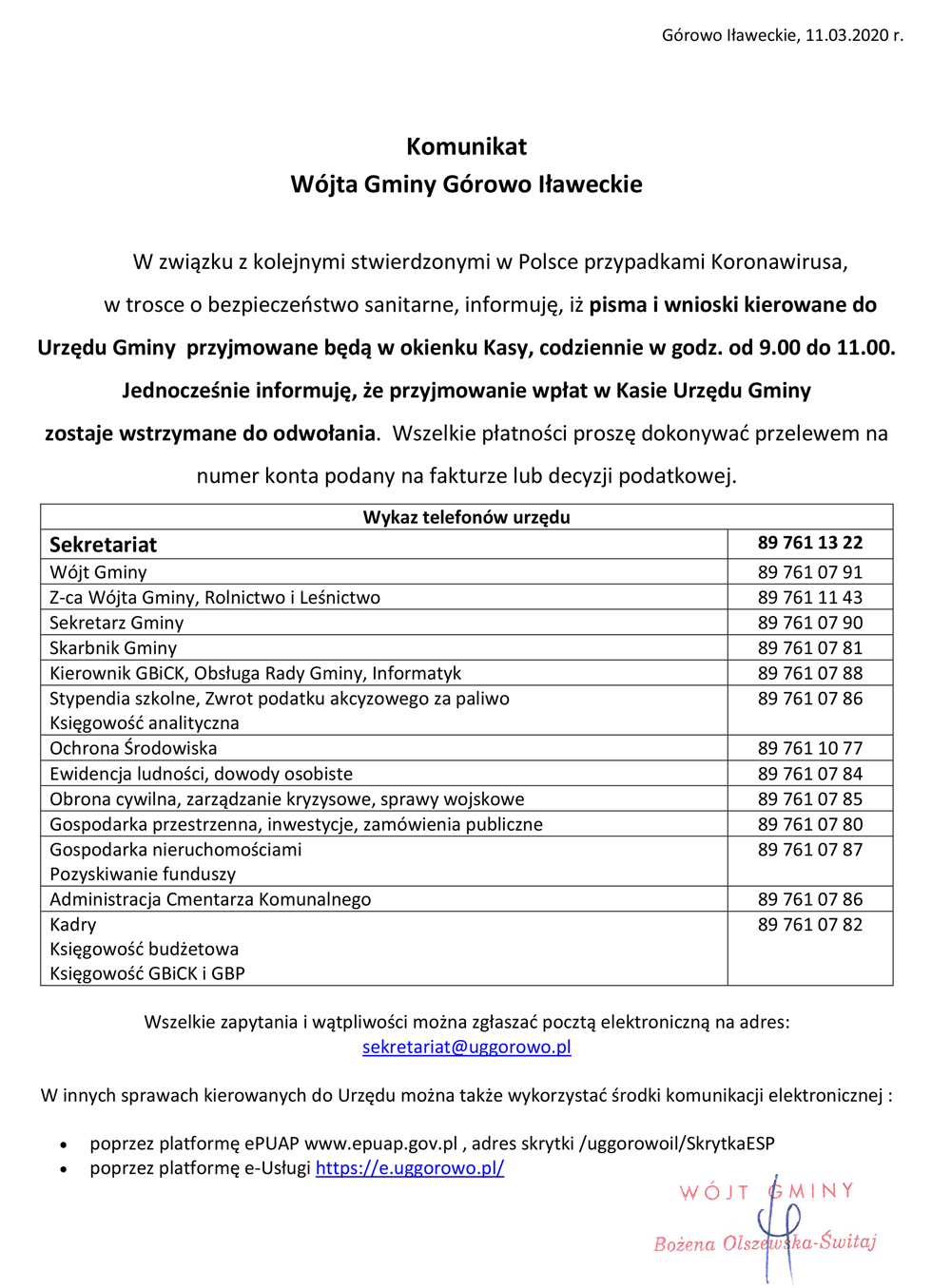 Górowo Iławeckie komunikat