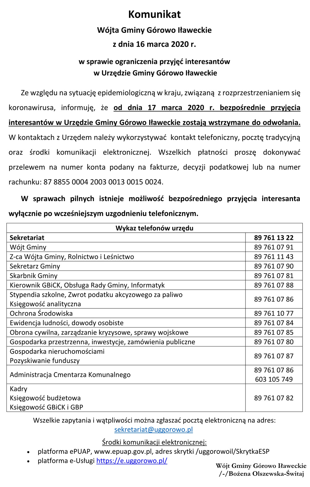 Komunikat 16.03