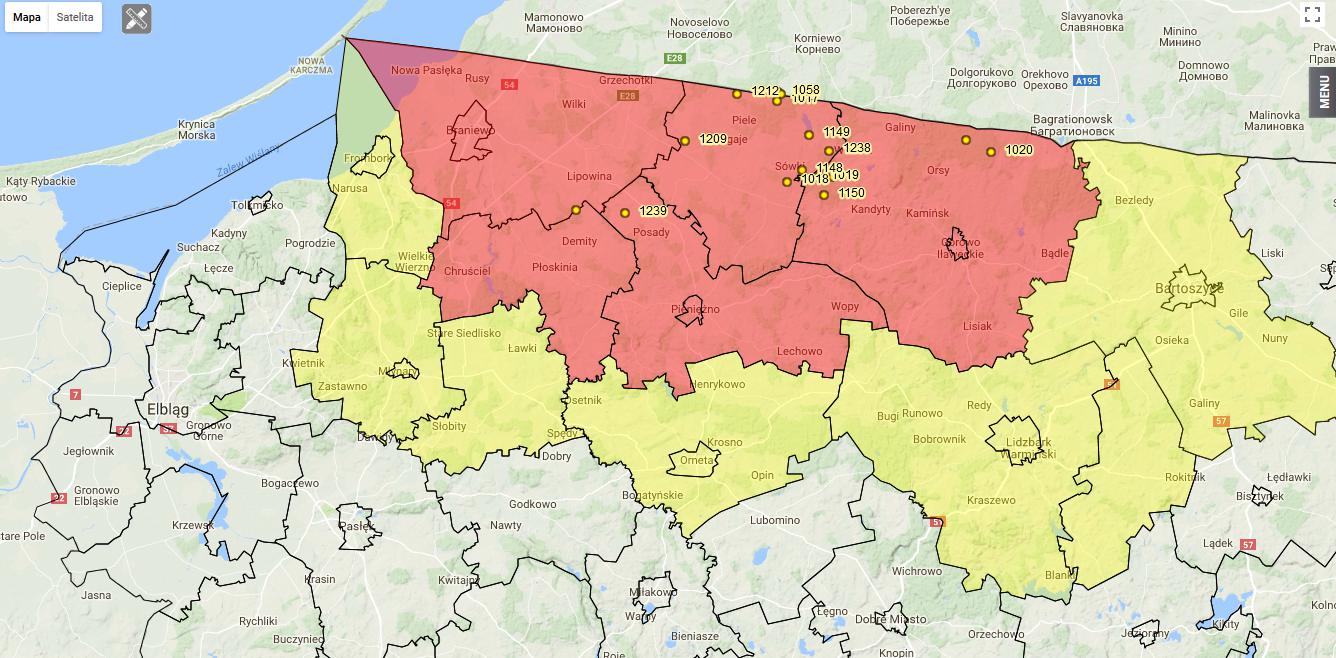 Mapa ASF pomorskie 06 02.2018